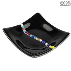 Millefiori 方形盤子 - 黑色 - Original Murano Glass