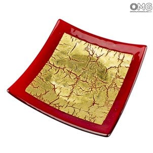 لوحة حافة ذهبية - حمراء - زجاج مورانو الأصلي OMG