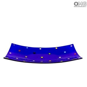 Mouche rectangulaire en assiette - Poches vides - Bleu millefiori - Verre de Murano