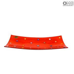 Mosca de placa rectangular - Bolsillos vacíos - Rojo Millefiori - Cristal de Murano
