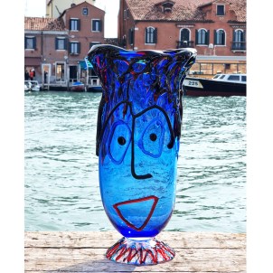 Face Vase Blue - Murano Glass Blown - tribute to Picasso 