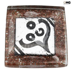 Peso de papel Pompei - Coffè e folha de prata - Vidro Murano
