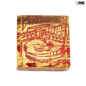 Fermacarte  scorci veneziani - 1 pezzo - Rosso con foglia oro- vetro di Murano