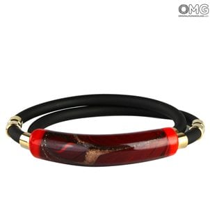 Bracelet Fiammingo - Red Long Beads with Avventurina - Original Murano Glass OMG