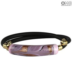 Bracelet Fiammingo - Perla lunga Rosa con Avventurina - Vetro di Murano Originale OMG