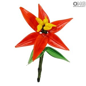 زهرة الأوركيد - أحمر - زجاج مورانو الأصلي OMG