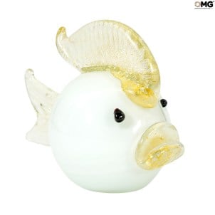 weißer Fisch - mit echtem Gold - Original Murano Glas OMG