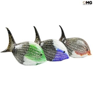 أسماك - متعدد الألوان وفضي- زجاج مورانو الأصلي Omg
