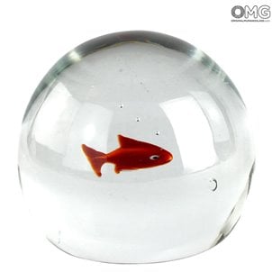 كرة حوض السمك - مع سمكة حمراء - زجاج مورانو الأصلي OMG