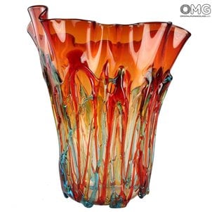 炎の花瓶キューバ-オレンジ-オリジナルムラーノグラスOMG