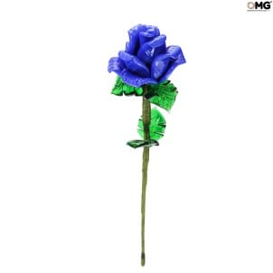 Fleur de rose - Bleu - Verre de Murano original OMG