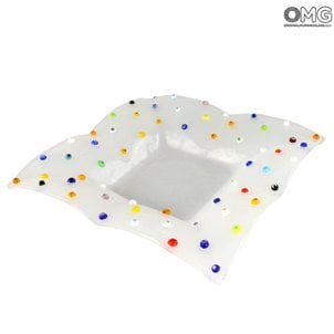 Quadratische Plattenfliege - Leere Taschen - Millefiori Weiß - Muranoglas
