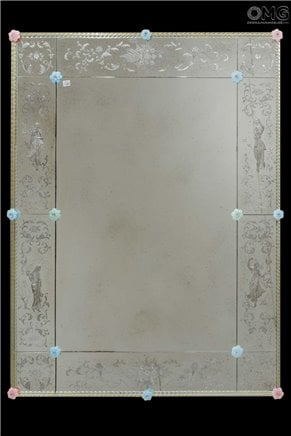 Four Seasons - Espejo veneciano de pared - Grabado con cristal de Murano