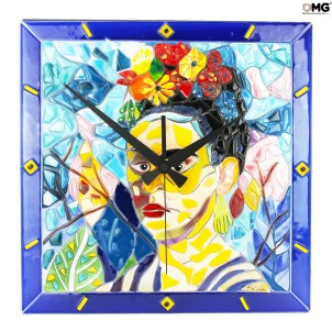 Frida - Tributo a Frida Kahlo - Relógio de parede - vidro de murano original omg
