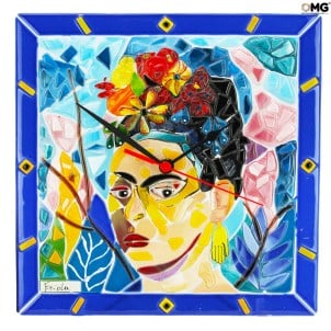 Frida - Frida Kahlo Tribute - kleine Wanduhr - originales Muranoglas omg