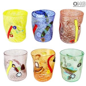 水果-一套6個水杯-混合顏色不倒翁Goto-原裝Murano玻璃