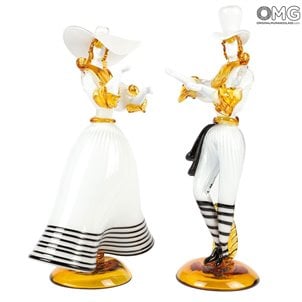 Figurines vénitiennes Couple Goldoni - Blanc - Verre de Murano Original OMG