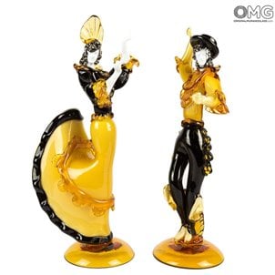 Flamenco Dencers Figurines-Amber-Original Murano Glass Omg