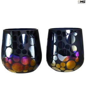 Set of 2 Drinking glasses - mirrored bubbles - Original Murano Glass OMG