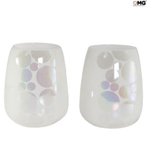 Set of 2 Drinking glasses - white & iridescent bubbles - Original Murano Glass - OMG