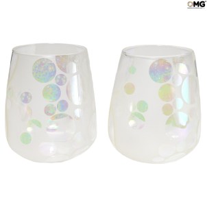 Set of 2 Drinking glasses - crystal & iridescent bubbles - Original Murano Glass - OMG