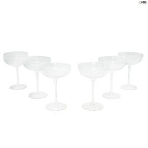 Champagne Glasses set  - fantasy engraved - Set of 6 pieces -  Original Murano Glass OMG