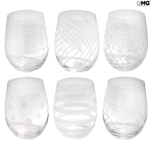 Set of 6 Drinking glasses - engraved texture- Original Murano Glass OMG