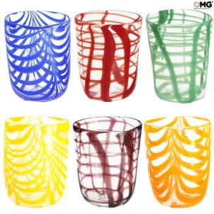 Juego de 6 vasos Filanti - Vasos Mix colores - Cristal de Murano original OMG