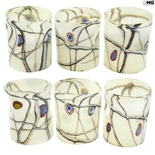  Kandinsky - Ivory Glasses Set with Murrine - Tumblers with pure Silver - Original Murano Glass OMG