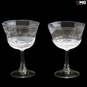 Set of 2 Coppa Martini Drinking glasses - Octagonal  - Original Murano Glass