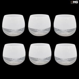 6er Set Trinkgläser - Twisted - weiß - Original Murano Glas