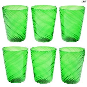 6er Set Trinkgläser Twisted - Grün - Original Murano Glas 6er Set Trinkgläser Twisted - Grün - Original Murano Glas