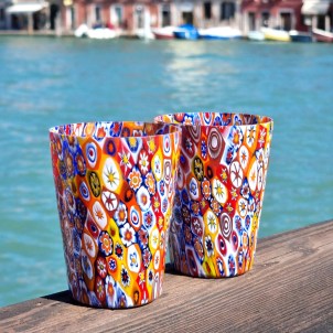 2 Millefiori Drinking glasses - Goto in Murrine - Original Murano Glass OMG