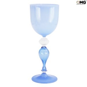 كأس البندقية - الفلوت الأزرق الفاتح - زجاج مورانو الأصلي OMG