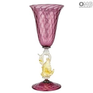Calice Tipetto bevante Viola con Cigno oro - Vetro di Murano