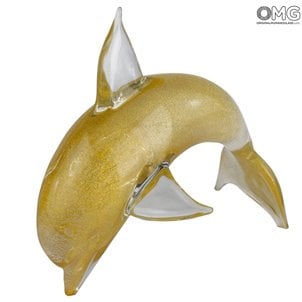 دولفين الذهب - نحت - زجاج مورانو الأصلي Omg
