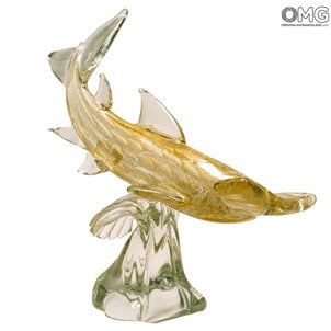 Tubarão Hammerhead - Com Ouro Real - Original Murano Glass Omg