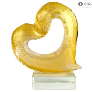 Coeur - Sculpture avec or - Verre de Murano original