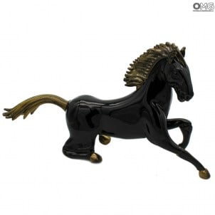 Exklusive Black Horse Skulptur mit Gold - Original Murano Glas