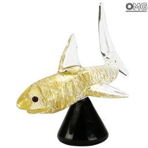 Requin d'or avec socle - Animaux - Verre de Murano original OMG