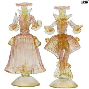 커플 Goldoni 조각 골드 - 핑크 - Venetian Figurines Lady and Rider gold 24kt