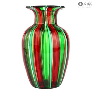 Vase Cannes Grün und Rot - Original Glas Murano