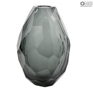 Graue kubistische Battuto-Vase - Geblasene Vase - Original Murano-Glas Graue kubistische Battuto-Vase - Geblasene Vase - Original Murano-Glas