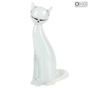 Weiße Katze - Elegante Form - Original Murano Glass OMG