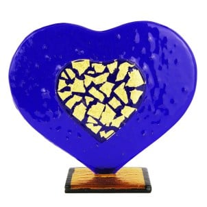 Heart Love - 순금이 있는 파란색 유리 - Original Murano Glass Omg
