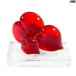 عائلة قلوب الحب - ثقالة الورق - زجاج مورانو الأصلي OMG