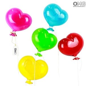 5 Herzglasballons - zum Aufhängen - Original Murano Glass OMG