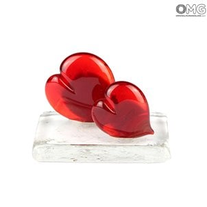 قلوب حب زوجين - ثقالة الورق - زجاج مورانو الأصلي OMG