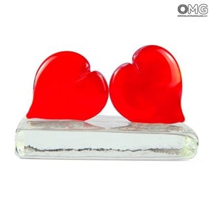 قلوب حب زوجين - ثقالة الورق - زجاج مورانو الأصلي OMG