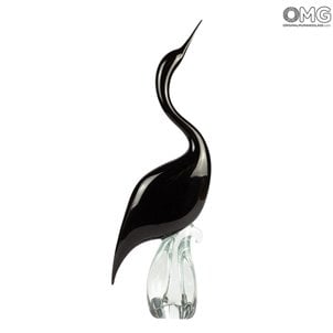 Black Heron Male - Glasskulptur - Original Murano Glass OMG